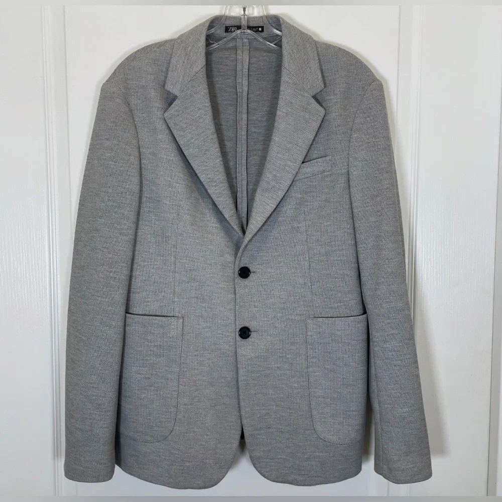 Zara Man Blazer Gray 2 Button Polyester (x-Large)